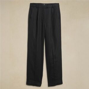 Banana Republic Lina Straight Leg 100% Linen Trousers Black